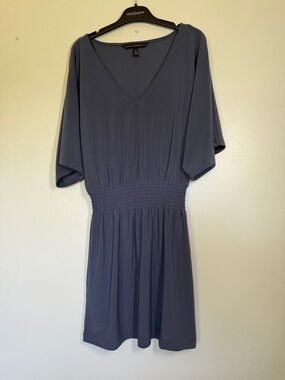 White House Black Market Slate Blue V-Neck Smocked-Waist Mini Dress